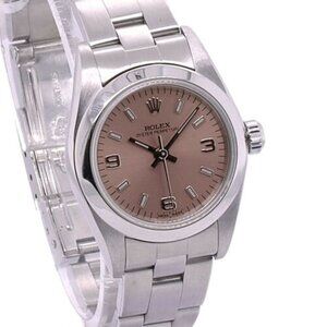 ROLEX OYSTER PERPETUAL SALMON INDEX-ARABIC DIAL STEEL SMOOTH OYSTER WATCH 76080
